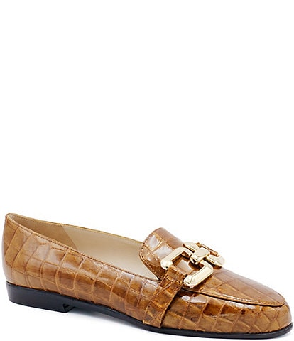 Amalfi Olimpo Crocodile Print Leather Bold Chain Loafers