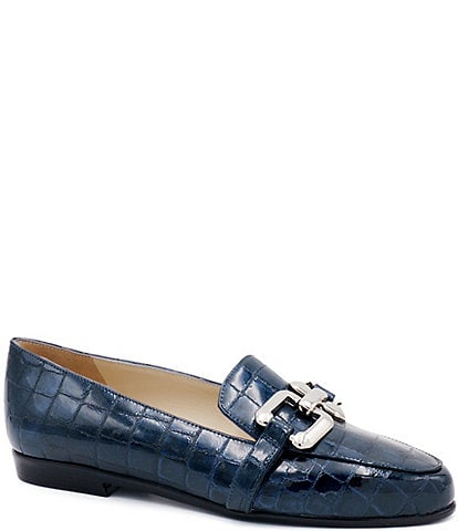 Amalfi Olimpo Crocodile Print Leather Bold Chain Loafers