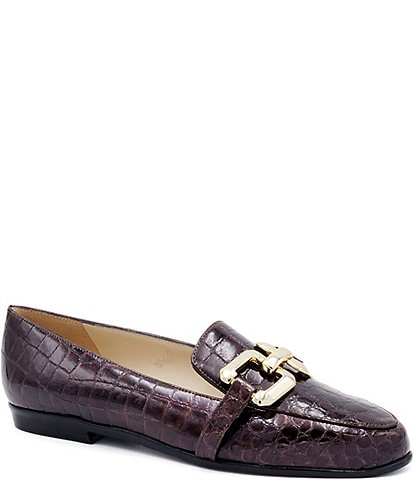 Amalfi Olimpo Crocodile Print Leather Bold Chain Loafers