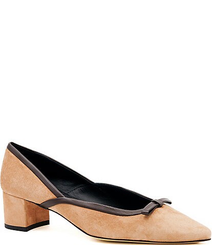Amalfi Pagliuzza Suede Block Heel Mini Bow Pumps