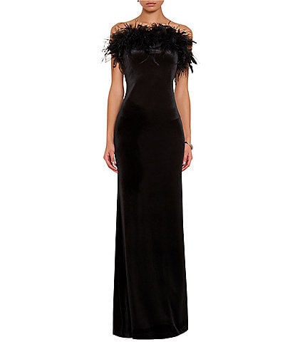 Amanda Uprichard Ella Feather Strapless Velvet Long Gown