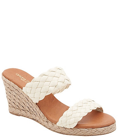 Andre Assous Aria Woven Leather Espadrille Wedge Slides