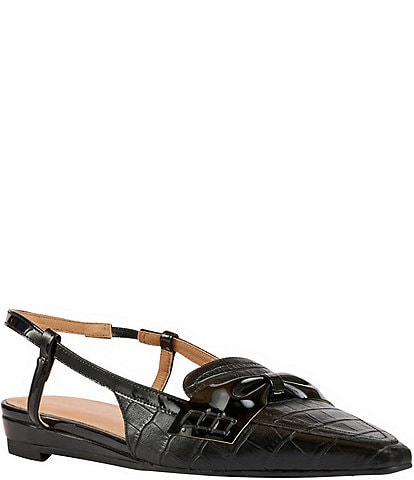 Andre Assous Blake Croco Embossed Patent Knot Snip Toe Slingback Wedge Loafers