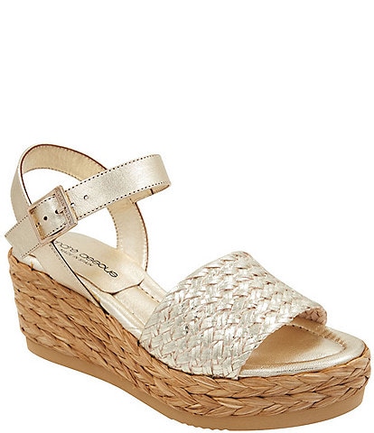 Andre Assous Carissa Leather Braided Espadrille Wedge Sandals