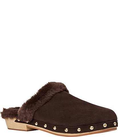 Andre Assous Jocelyn Suede Faux Shearling Lined Clogs