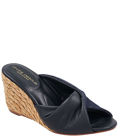 Andre Assous Merida Leather Wedge Slide Sandals