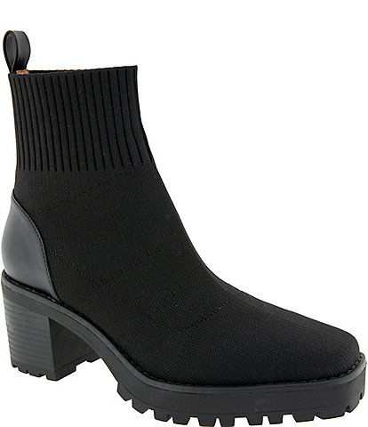 Andre Assous Mills Fly Knit Block Heel Lug Sole Booties