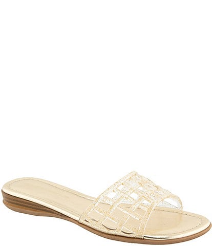 Andre Assous Nabil Caged Glitter Jelly Flat Slide Sandals