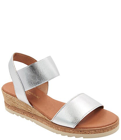 Andre Assous Neveah Metallic Leather Ankle Strap Platform Wedge Sandals