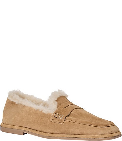 Andre Assous Phoebe Suede Faux Shearling Lined Square Toe Penny Loafers
