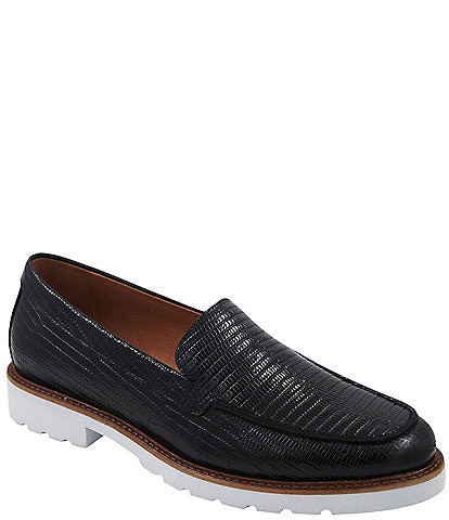 Andre Assous Philipa Lizard Embossed Leather Lug Sole Loafers