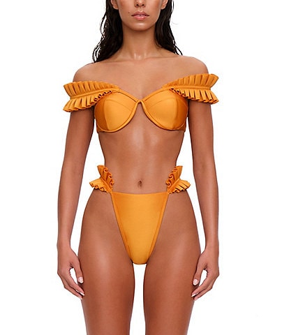 Andrea Iyamah Mulan Convertible Ruffle Bikini Swim Top & High Rise Cheeky Swim Bottom