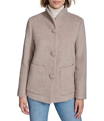 Andrew Marc Piper Wool Blend Stand Collar Patch Pocket Button Front Jacket