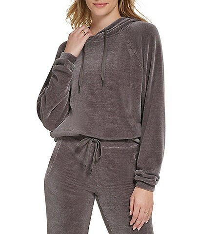 Andrew Marc Sport Chenille Knit Drawstring Neck Long Sleeve Hoodie