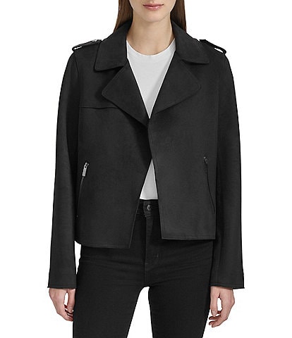 Andrew Marc Sport Faux Suede Stretch Collared Long Sleeve Jacket