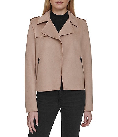 Andrew Marc Sport Faux Suede Stretch Collared Long Sleeve Jacket
