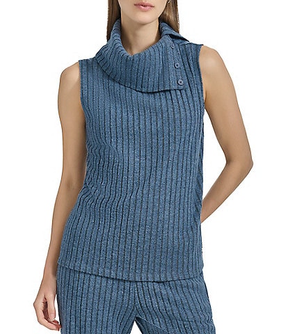 Andrew Marc Sport Knit Stretch Sleeveless Funnel Neck Top