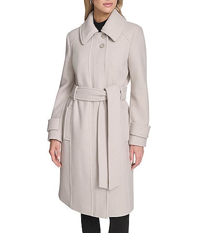 Andrew Marc Sport Lawley Wool Blend Point Collar Belted Zip Front Trench Coat