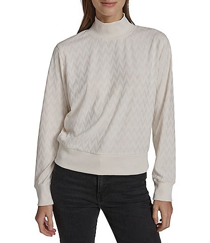 Andrew Marc Sport Mock Neckline Chevron Jacquard Knit Turtleneck Top