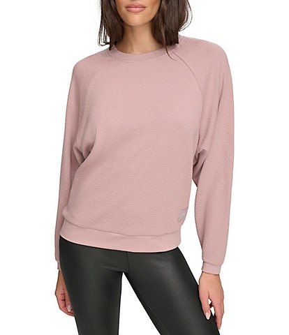 Andrew Marc Sport Pebble Texture Knit Crew Neck Long Sleeve Drape Front Pullover Top