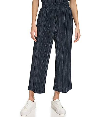 Andrew Marc Sport Pleated Plisse High Rise Wide Leg Coordinating Pull-On Pants