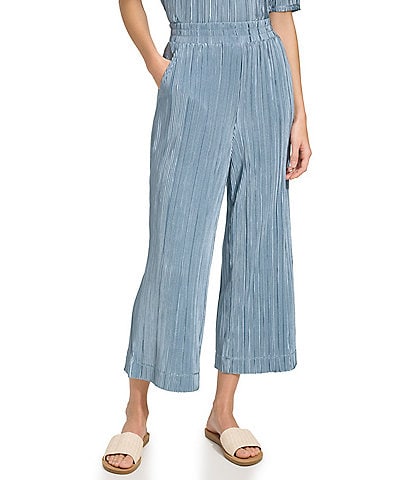 Andrew Marc Sport Pleated Plisse High Rise Wide Leg Coordinating Pull-On Pants