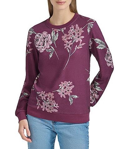 Andrew Marc Sport Printed Crew Neck Long Sleeve Pullover