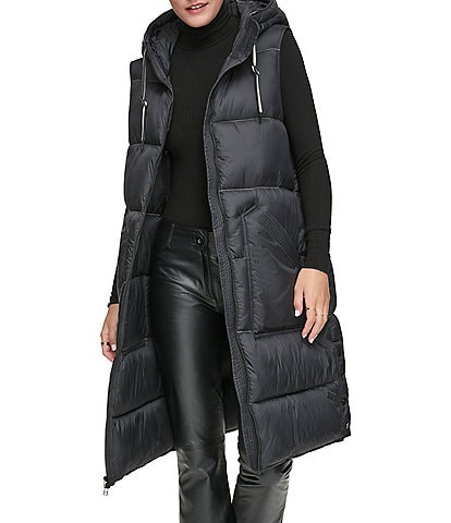 Andrew Marc Sport Quilted Faux Down Filled Hooded Long Puffer Vest