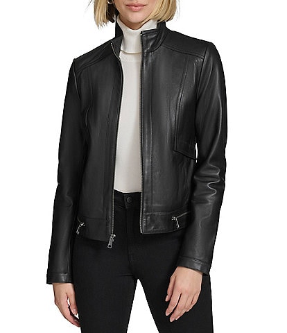 Andrew Marc Sport Rowan Leather Collared Racer Jacket