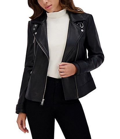 Andrew Marc Sport Salla Asymmetrical Zip Collared Leather Moto Jacket