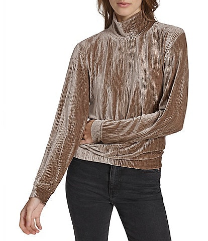 Andrew Marc Sport Wavy Velvet Turtleneck Neckline Long Sleeve Pullover