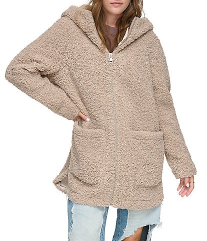 Andrew Marc Textured Faux Fur Hooded Teddy Coat