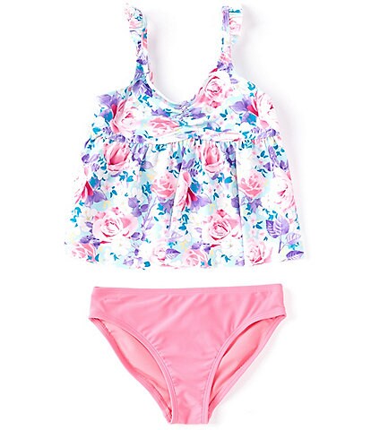 Angel Beach Big Girls 7-16 Floral With Ruffle Strap Tankini 2-Piece Swimsuit Set