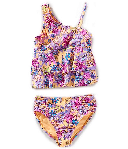 Angel Beach Big Girls 7-16 One-Shoulder Hibiscus Breeze Tankini Top & Matching Hipster Bottom Two-Piece Swimsuit