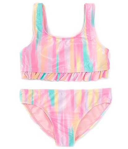 Angel Beach Big Girls 7-16 Painted Sky Foiled Ruffled Top & Hipster Bottom 2-Piece Swimsuit