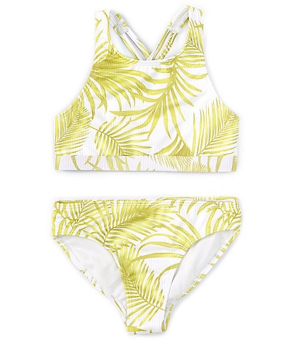 Angel Beach Big Girls 7-16 Palm-Printed High-Neck Tank Top & Hipster Bottom 2-Piece Swimsuit