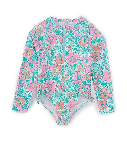 Angel Beach Little Girls 4-6X Long Sleeve Floral Print Rashguard One-Piece Swimsuit