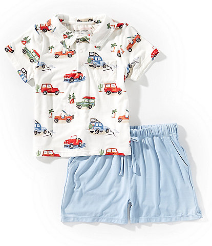 Angel Dear Baby Boys 6-24 Months Off-Road Adventure Truck Print Short Sleeve Polo & Pull-On Shorts Set