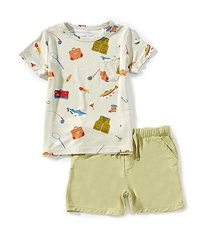 Angel Dear Baby Boys 6-24 Months Round Neck Short Sleeve Fishing Things T-Shirt & Pull-On Shorts Set