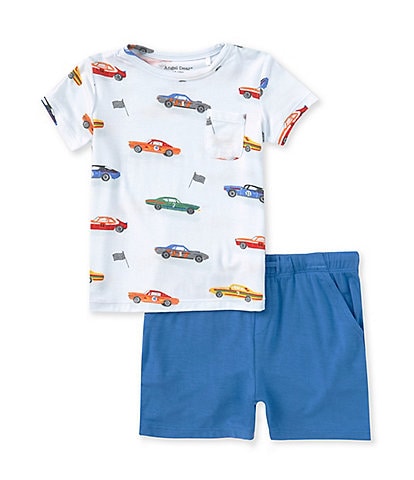 Angel Dear Baby Boys 6-24 Months Round Neck Short Sleeve Muscle Car T-Shirt & Shorts Set