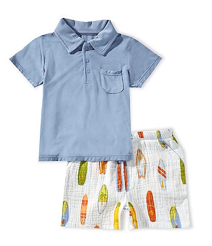 Angel Dear Baby Boys 6-24 Months Short-Sleeve Polo Shirt & Vintage Surfboards Shorts Set