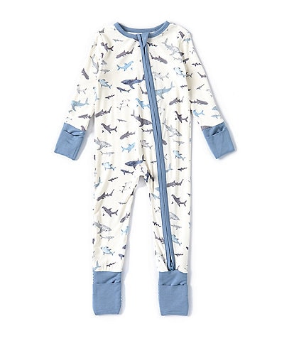 Angel Dear Baby Boys Newborn-12 Months Long Sleeve 2-Way Zipper Sharks Printed Coverall