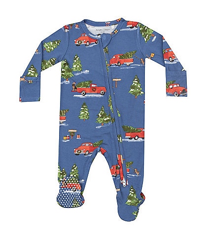 Angel Dear Baby Boys Newborn-24 Months Long Sleeve Christmas Red Truck Printed Zipper Footie Coverall