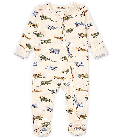 Angel Dear Baby Boys Newborn-9 Months Long Sleeve Plane Printed Zipper Footie Coverall