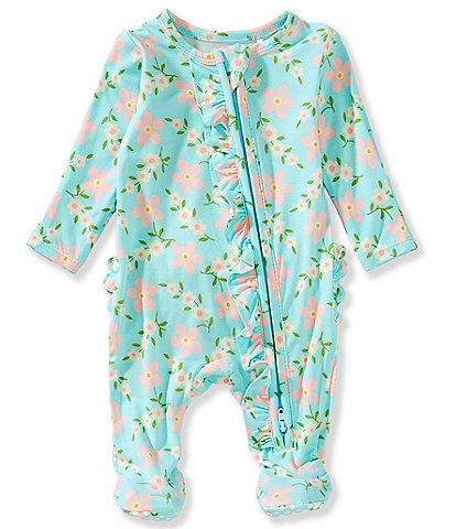 Angel Dear Baby Girls Newborn-12 Month Vintage Daisy Print Ruffle 2-Way Zipper Footie