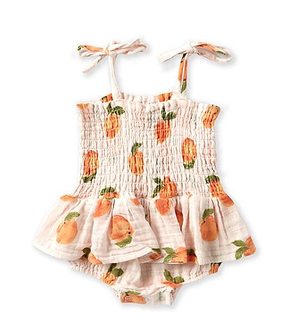 Angel Dear Baby Girls Newborn-12 Months Peaches Print Smocked Bubble Romper