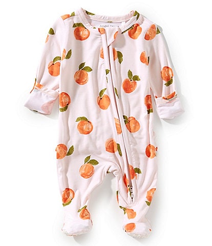 Angel Dear Baby Girls Newborn-12 Months Watercolor Peaches Print Ruffle 2-Way Zipper Footie