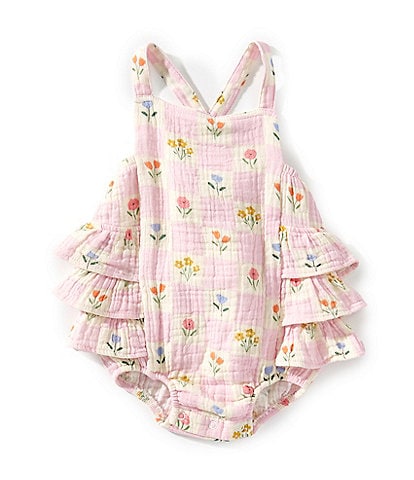Angel Dear Baby Girls Newborn-24 Months Floral Check Sunsuit Romper