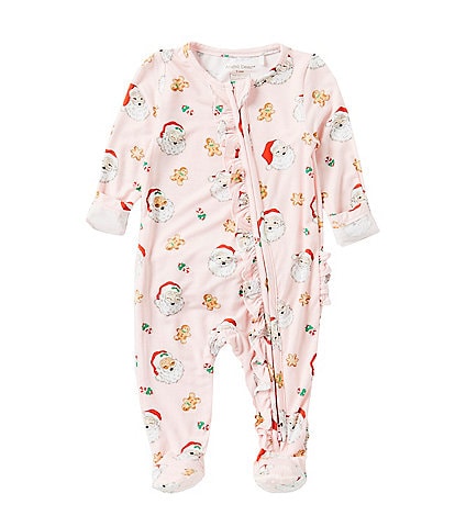 Angel Dear Baby Girls Newborn-24 Months Santa Print Ruffle 2-Way Zipper Footie