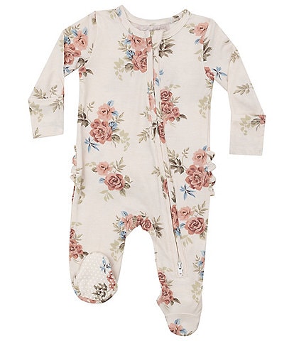 Angel Dear Baby Girls Newborn-9 Months Ruffle 2-Way Zipper Roses Footie